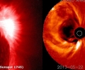 Космическото време днес - 22 май/19ч15мин: Продължително M5-изригване и ярко изхвърляне на коронална маса. Започва радиационна буря